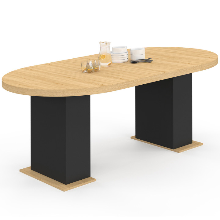 Mesa de comedor redonda extensible madera y negro 4-10 personas 110-200cm - EDEN | ID Market
