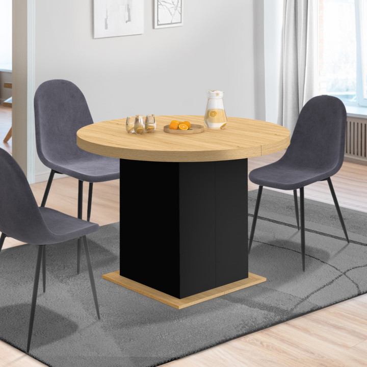 Mesa de comedor redonda extensible madera y negro 4-10 personas 110-200cm - EDEN | ID Market