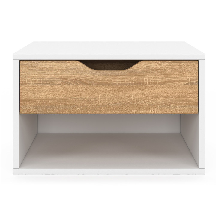Mesillas de noche murales en haya y blanco 1 cajón con nicho - CATHY | ID Market