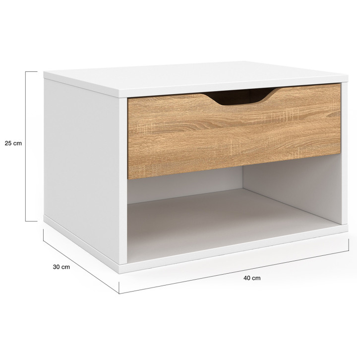 Mesillas de noche murales en haya y blanco 1 cajón con nicho - CATHY | ID Market