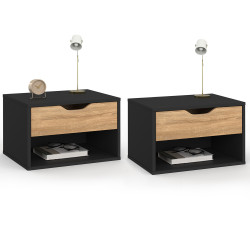 Mesillas de noche murales en haya y negro 1 cajón con nicho - CATHY | ID Market