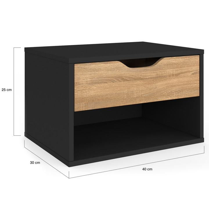 Mesillas de noche murales en haya y negro 1 cajón con nicho - CATHY | ID Market