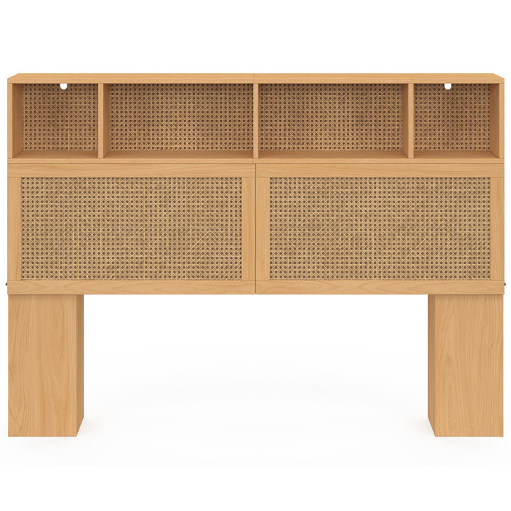 Cabecero de madera y caña con almacenaje cerrado y nichos 145cm - EDHEN | ID Market