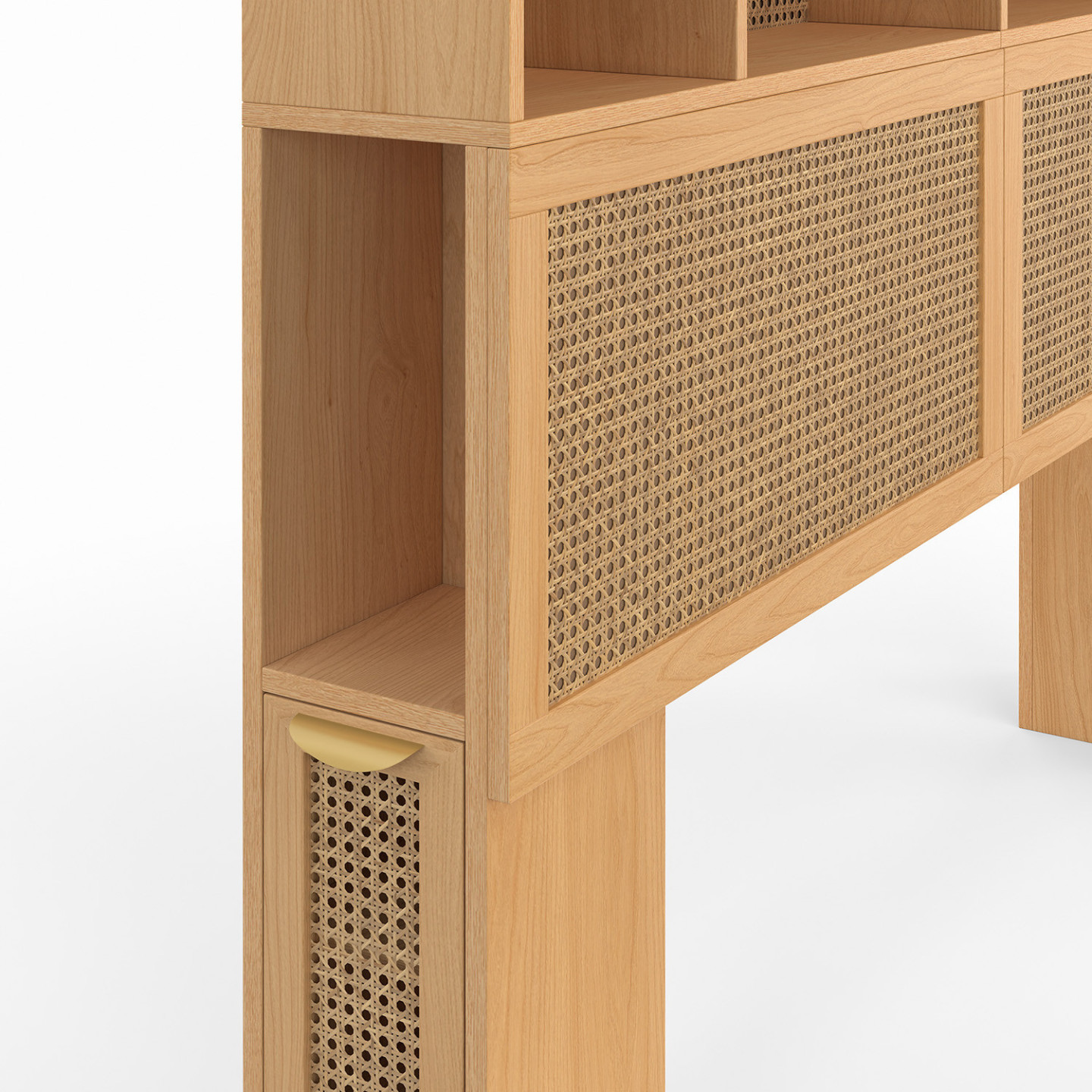 Tête De Lit EDHEN 145 Cm Avec Rangements Et Cannage - Bois Naturel, Niches Latérales, Pour Lit 140 Cm