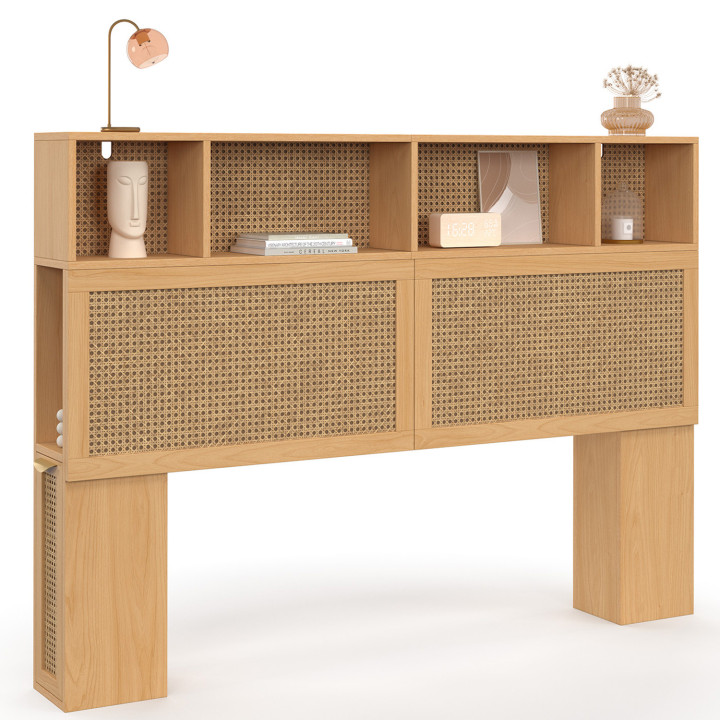 Cabecero de madera y caña con almacenaje cerrado y nichos 145cm - EDHEN | ID Market