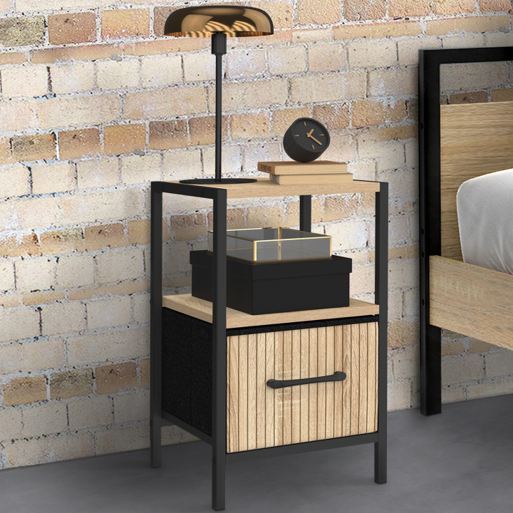 Mesillas de noche efecto listones con cajón y hornacina - UTAH | IDMarket