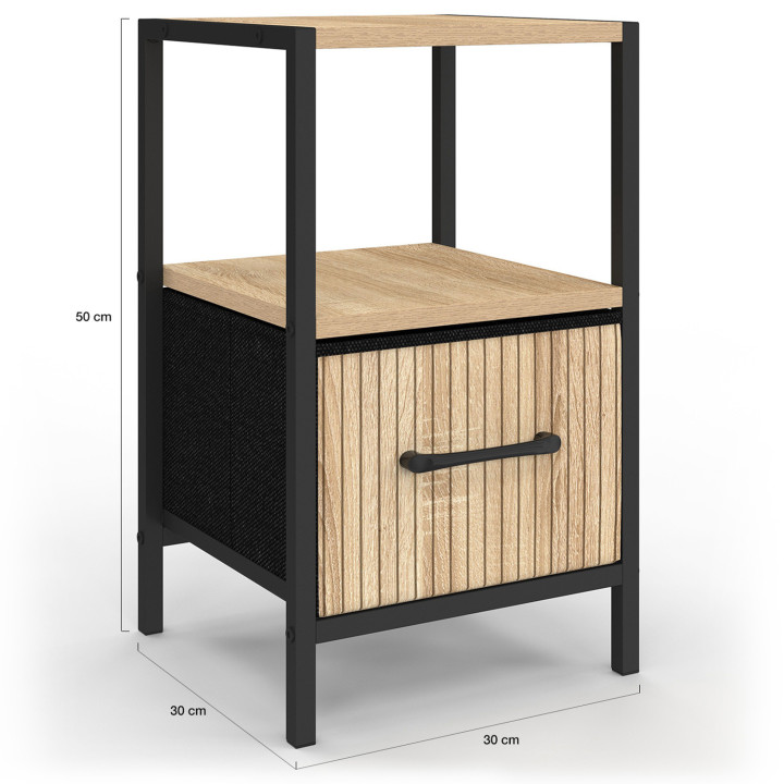 Mesillas de noche efecto listones con cajón y hornacina - UTAH | IDMarket