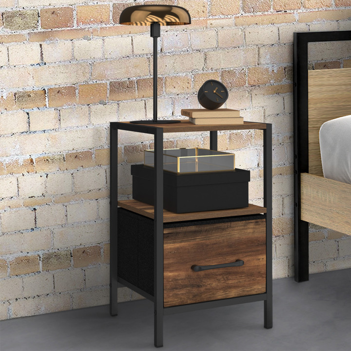 Mesillas de noche efecto madera envejecida con cajón y hornacina - HAWKINS | IDMarket