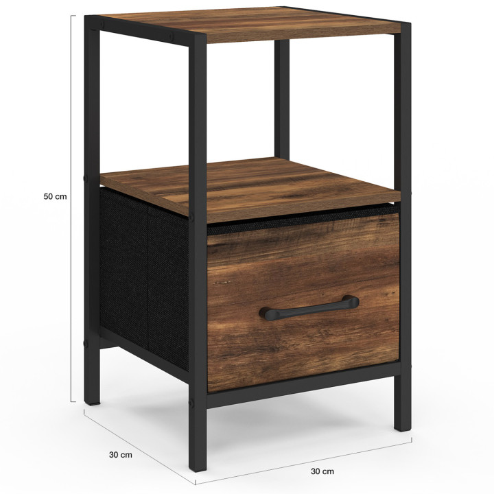 Mesillas de noche efecto madera envejecida con cajón y hornacina - HAWKINS | IDMarket