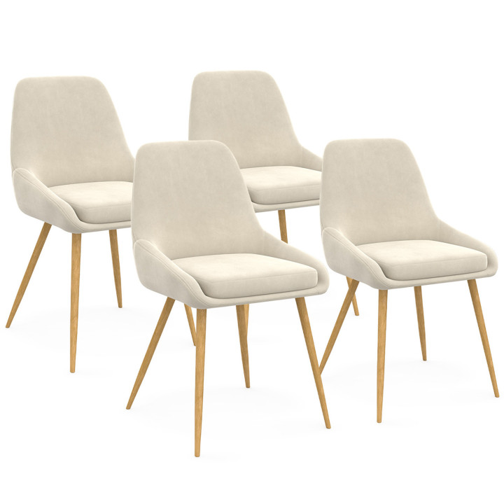 ¡Sillas de comedor de terciopelo beige con patas efecto madera - THALYA | Zen Cart! IDMarket