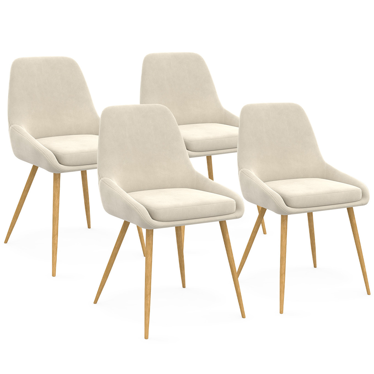 Lot de 4 chaises de salle à manger en velours beige avec demi-accoudoirs