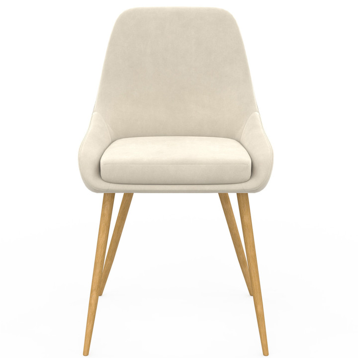 ¡Sillas de comedor de terciopelo beige con patas efecto madera - THALYA | Zen Cart! IDMarket