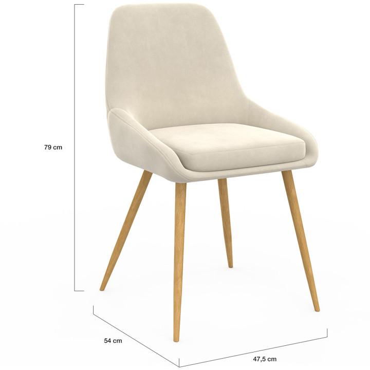 ¡Sillas de comedor de terciopelo beige con patas efecto madera - THALYA | Zen Cart! IDMarket