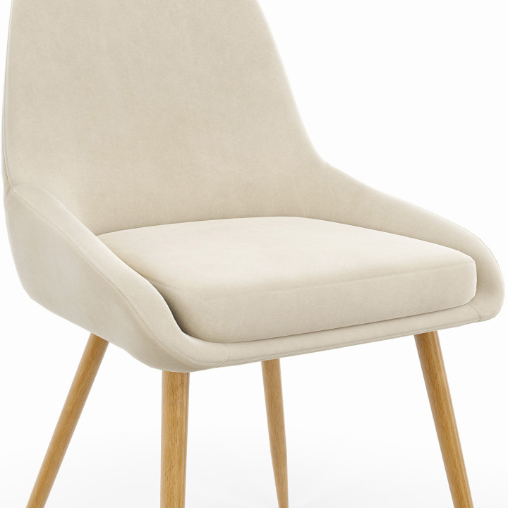 ¡Sillas de comedor de terciopelo beige con patas efecto madera - THALYA | Zen Cart! IDMarket