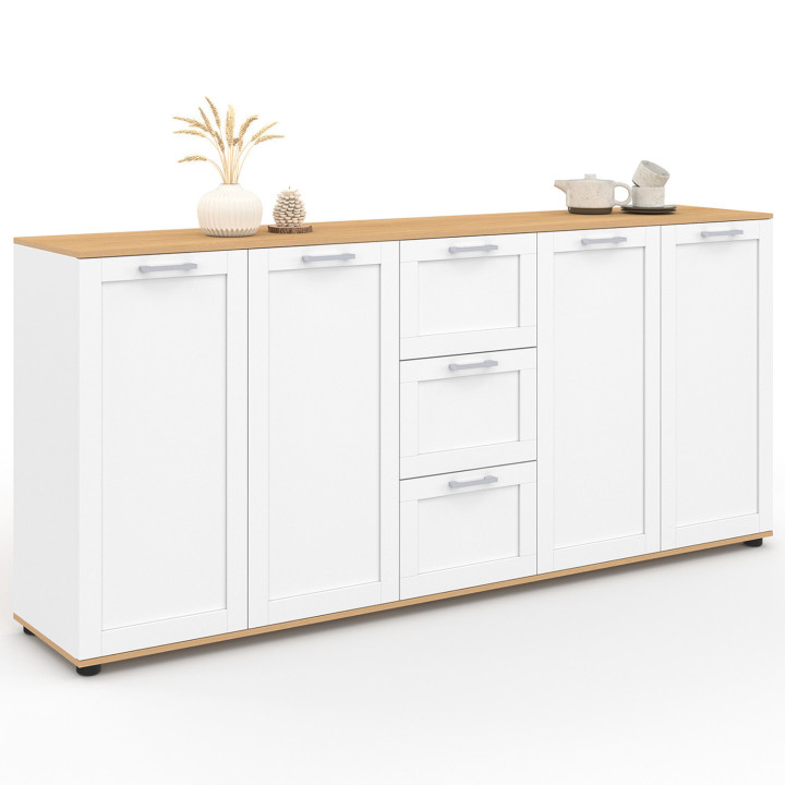 Buffet 180 cm XXL 4 puertas con 3 cajones madera y blanco - VITO | IDMarket