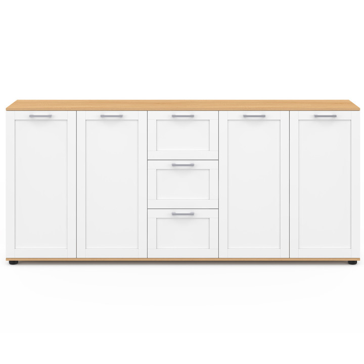 Buffet 180 cm XXL 4 puertas con 3 cajones madera y blanco - VITO | IDMarket
