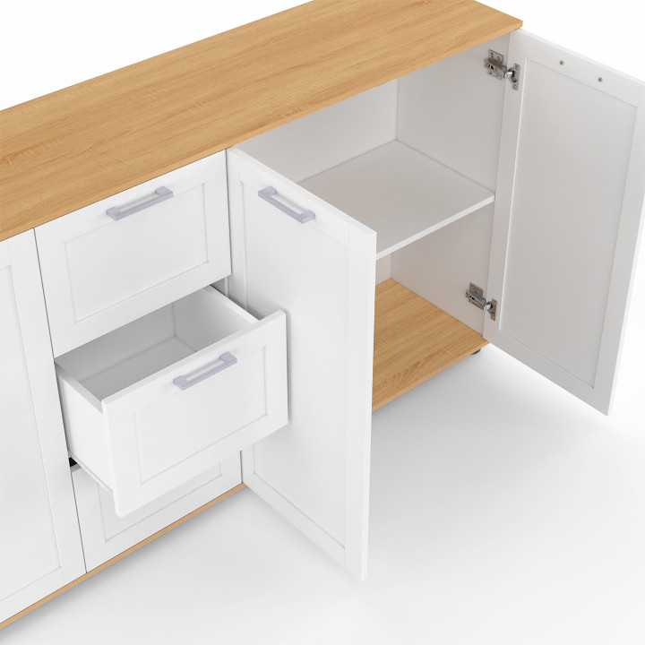 Buffet 180 cm XXL 4 puertas con 3 cajones madera y blanco - VITO | IDMarket