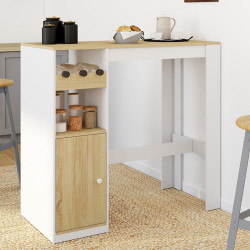 Mesa de bar en madera y blanco con armario y portabotellas para 2 personas - AMERI || Mesa de bar con armario y portabotellas pa