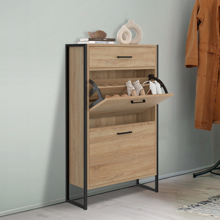 Mueble zapatero industrial con 2 puertas y 1 cajón - LUIS | ID Market