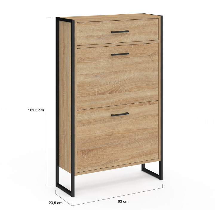 Mueble zapatero industrial con 2 puertas y 1 cajón - LUIS | ID Market