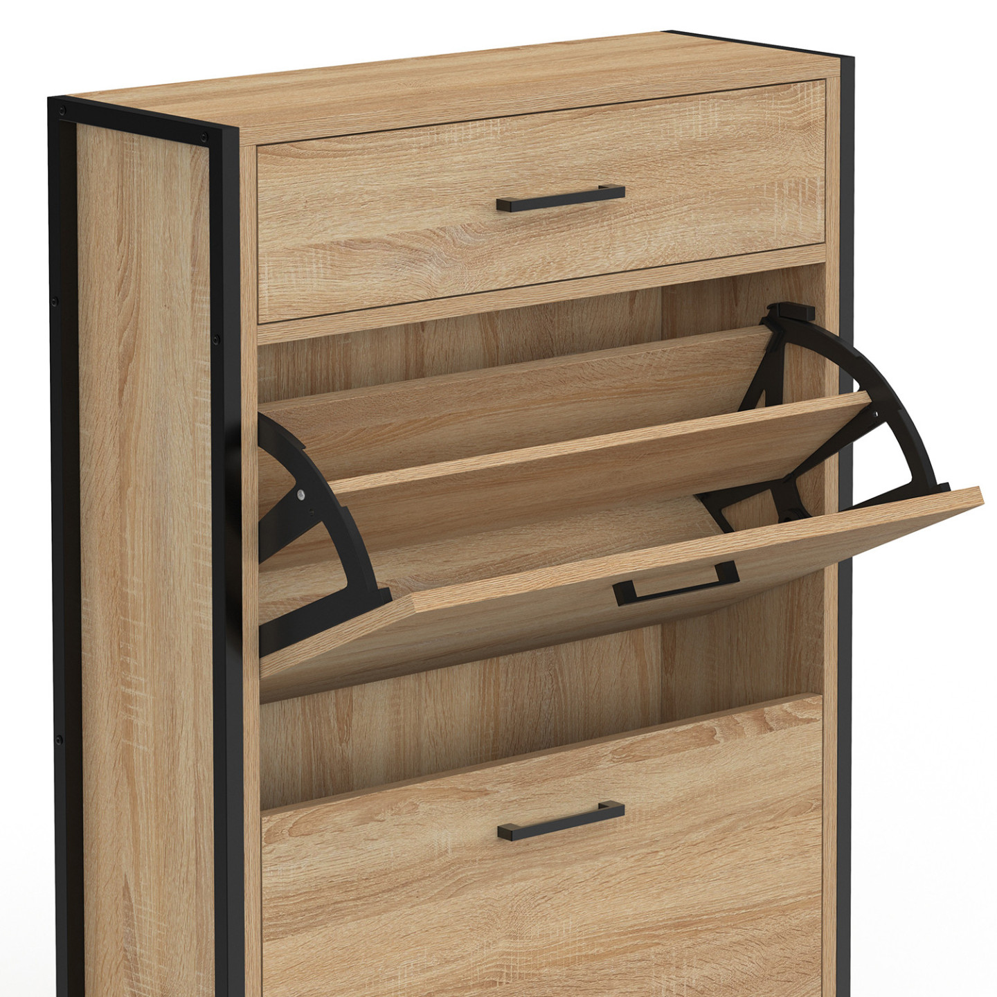 Vitrinekast Met LED, 2 Glazen Deuren, Modern Design, Hout En Zwart Spaanplaat 80x40x120 Cm