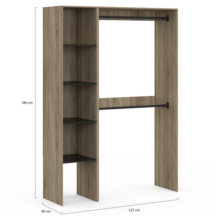 Armario esquinero modular L. 90 / 127 cm armario doble + estantes madera y negro - MELMAN | España IDMarket