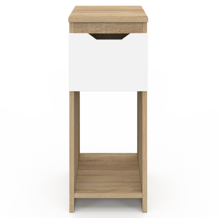 Lot de 2 tables de chevet ANOUK 1 tiroir avec niche bois et blanc