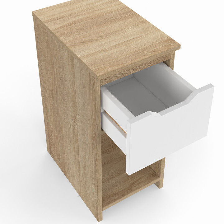 Lot de 2 tables de chevet ANOUK 1 tiroir avec niche bois et blanc