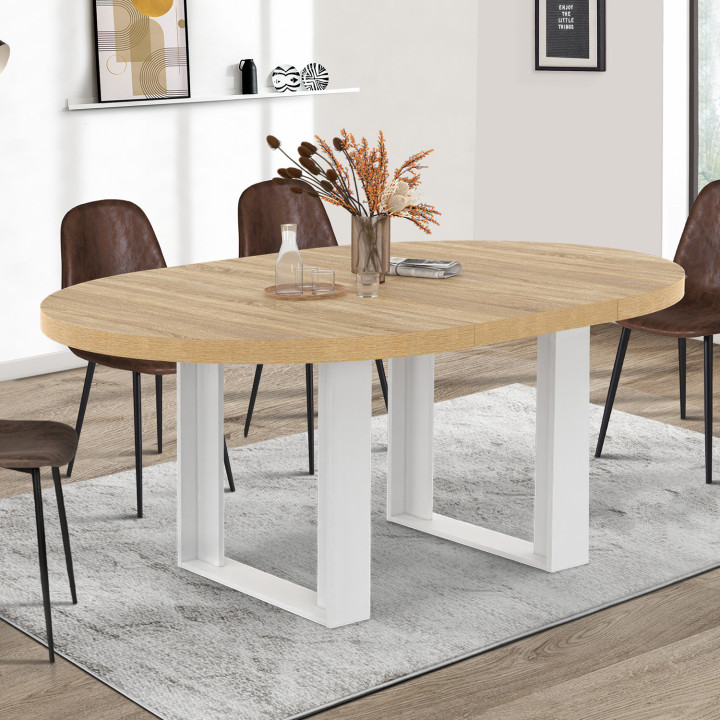 Ronde uitschuifbare eettafel voor 6 personen 110-150 cm hout en wit - PHOENIX | IdMarket