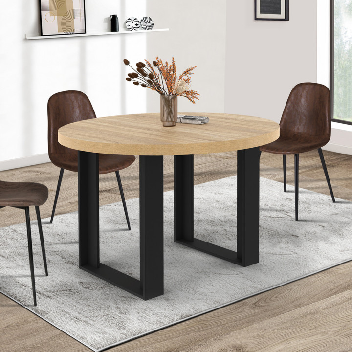 Mesa de comedor redonda extensible 4-6 personas madera y negro - PHOENIX | ID Market