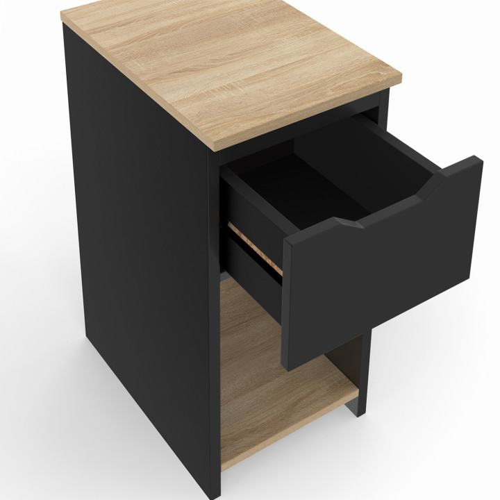Lot de 2 tables de chevet ANOUK 1 tiroir avec niche noir et bois