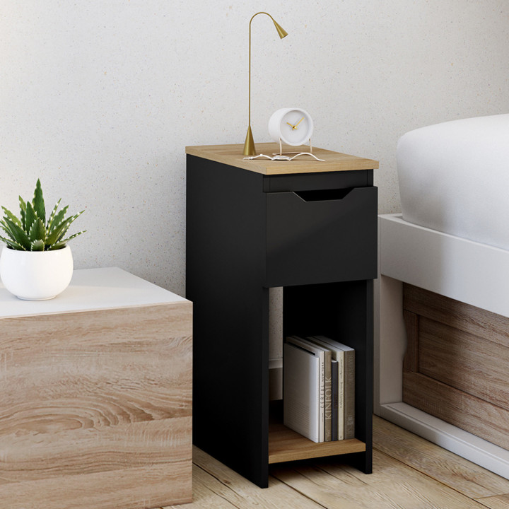 Nachtkastjes 1 lade met nis zwart en hout - ANOUK | ID Market