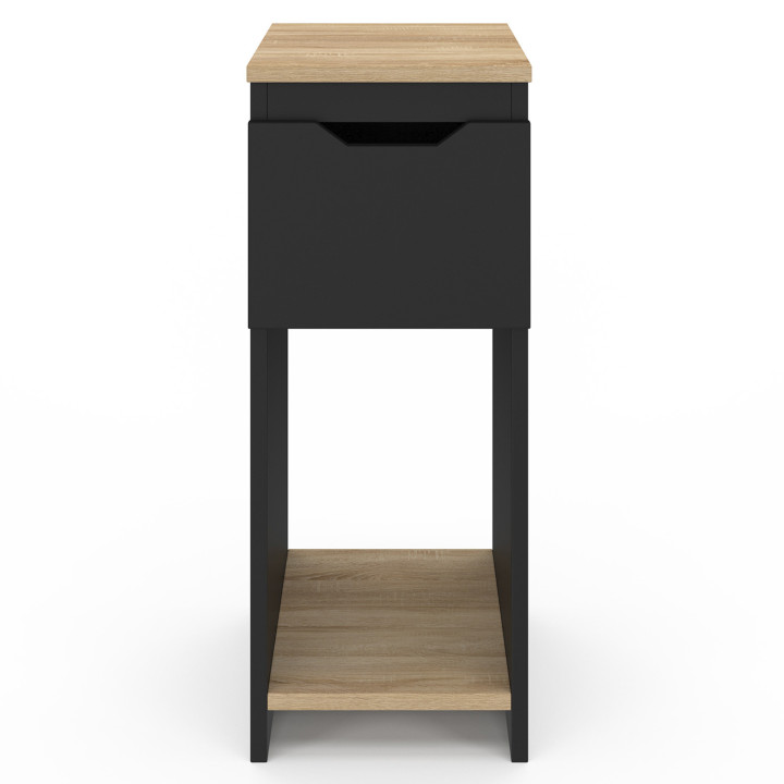 Lot de 2 tables de chevet ANOUK 1 tiroir avec niche noir et bois