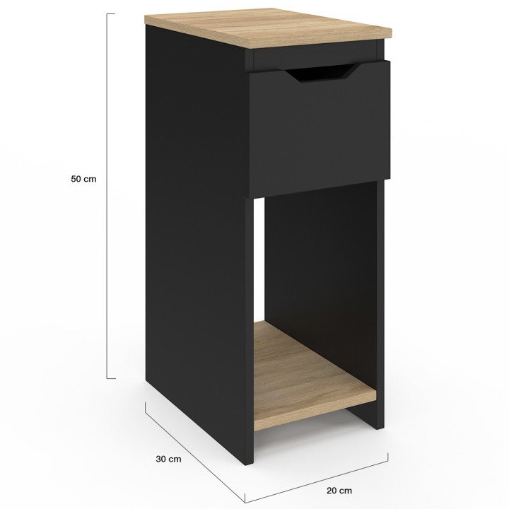 Lot de 2 tables de chevet ANOUK 1 tiroir avec niche noir et bois