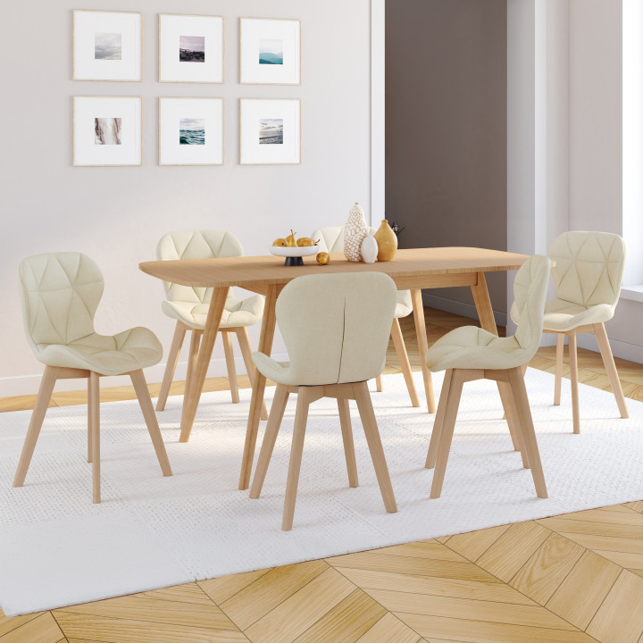 Sillas de comedor modernas de tela beige con patas de madera - ROBINE | ID Market