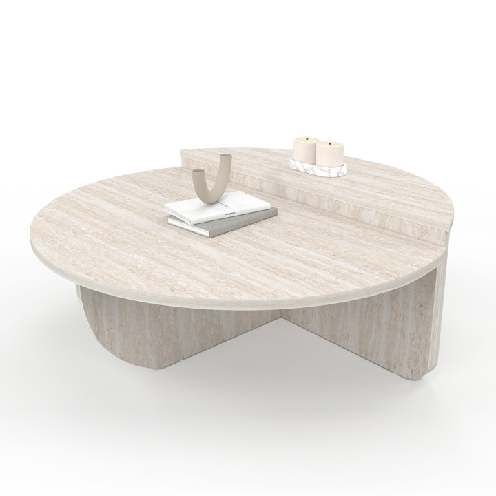 Lote de 2 mesas de centro redondas asimétricas efecto travertino - GUILIA | IDMarket