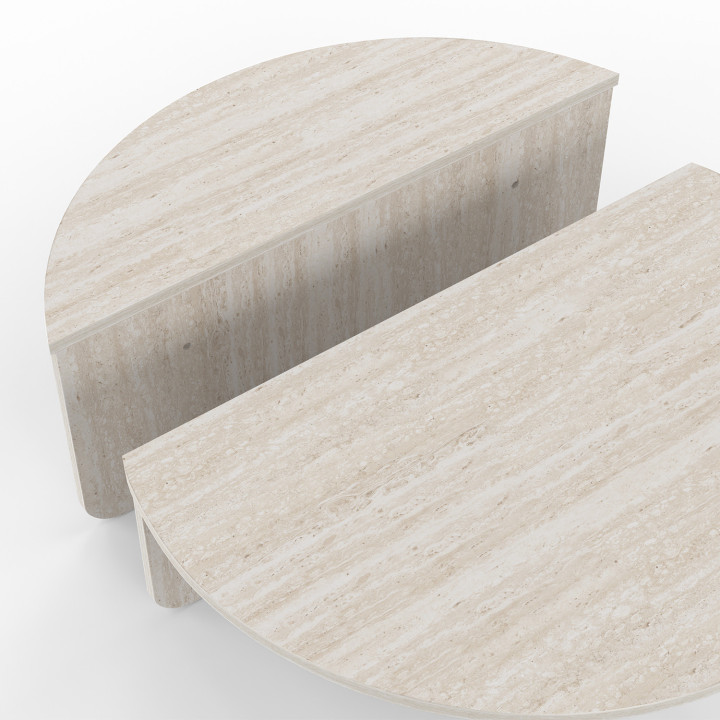 Lote de 2 mesas de centro redondas asimétricas efecto travertino - GUILIA | IDMarket