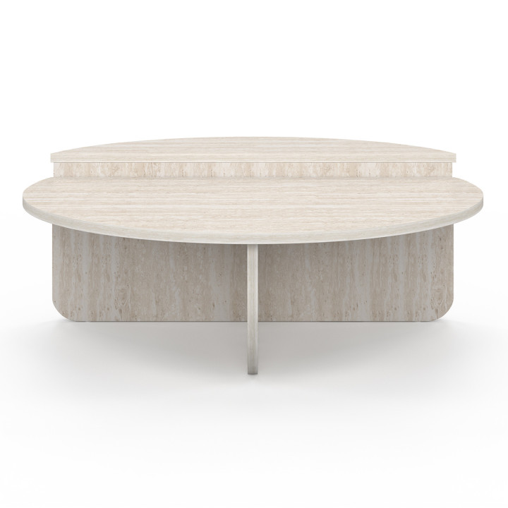 Lote de 2 mesas de centro redondas asimétricas efecto travertino - GUILIA | IDMarket