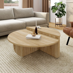 Lote de 2 mesas de centro redondas asimétricas de madera de haya - GUILIA | IDMarket