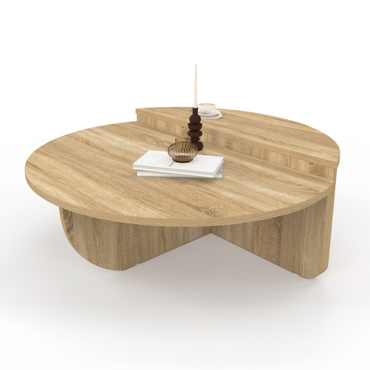 Lote de 2 mesas de centro redondas asimétricas de madera de haya - GUILIA | IDMarket