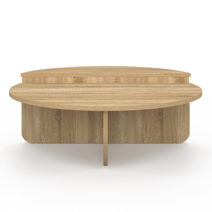 Lote de 2 mesas de centro redondas asimétricas de madera de haya - GUILIA | IDMarket