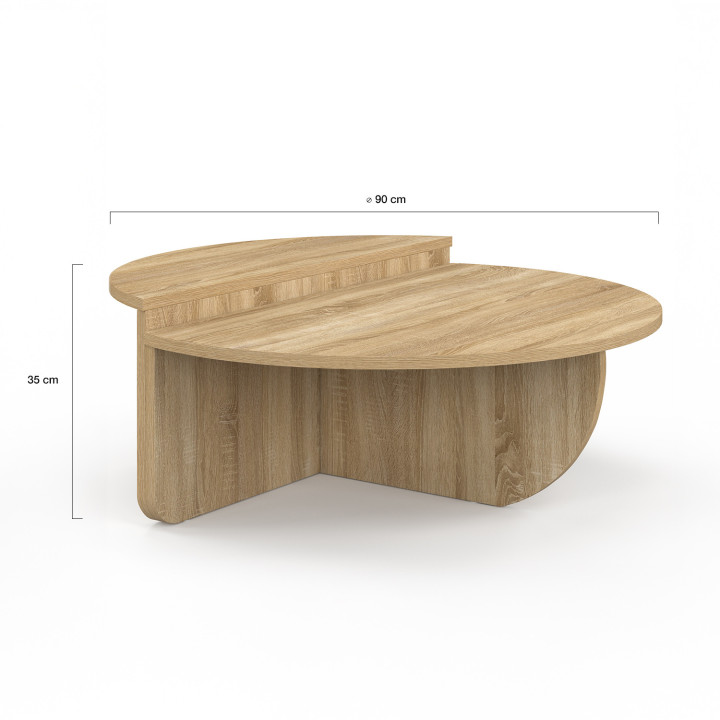 Lote de 2 mesas de centro redondas asimétricas de madera de haya - GUILIA | IDMarket