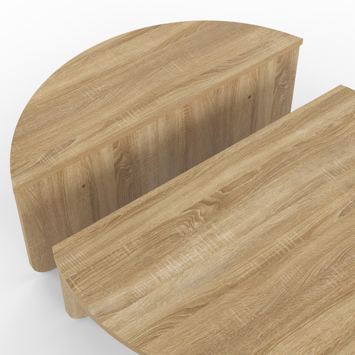 Lote de 2 mesas de centro redondas asimétricas de madera de haya - GUILIA | IDMarket