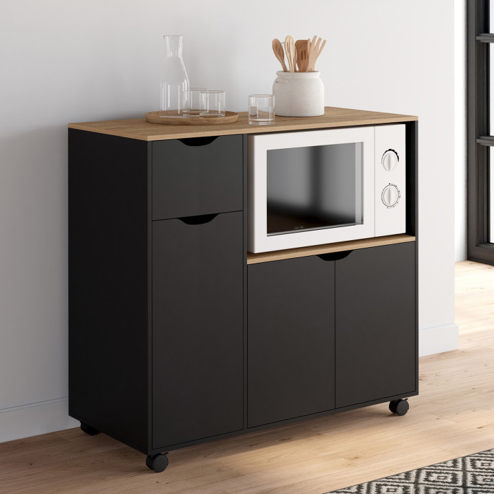 Soporte XXL de madera negra para microondas de cocina - COSI | España IDMarket