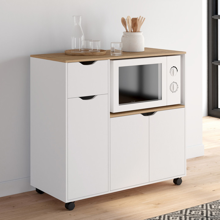 Soporte de microondas de cocina XXL de madera blanca - COSI | España IDMarket