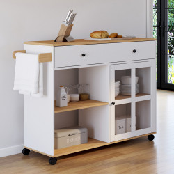 ¡Aparador de cocina XXL con armario de madera y cristal blanco - ACHILLE | Zen Cart! IDMarket