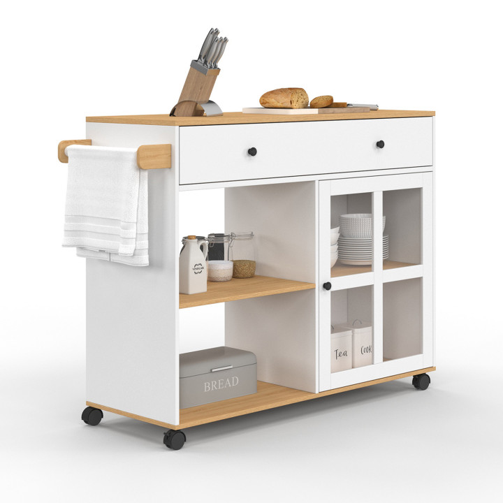 ¡Aparador de cocina XXL con armario de madera y cristal blanco - ACHILLE | Zen Cart! IDMarket