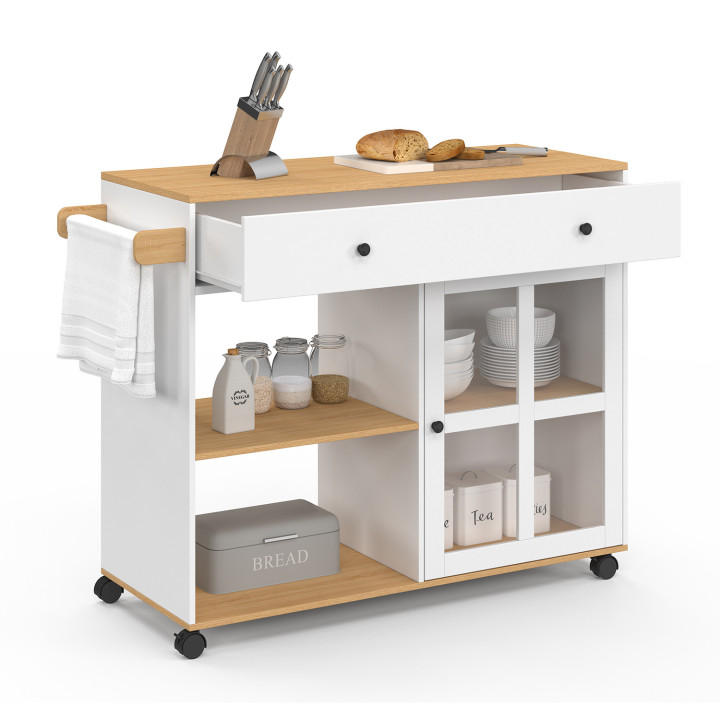 ¡Aparador de cocina XXL con armario de madera y cristal blanco - ACHILLE | Zen Cart! IDMarket