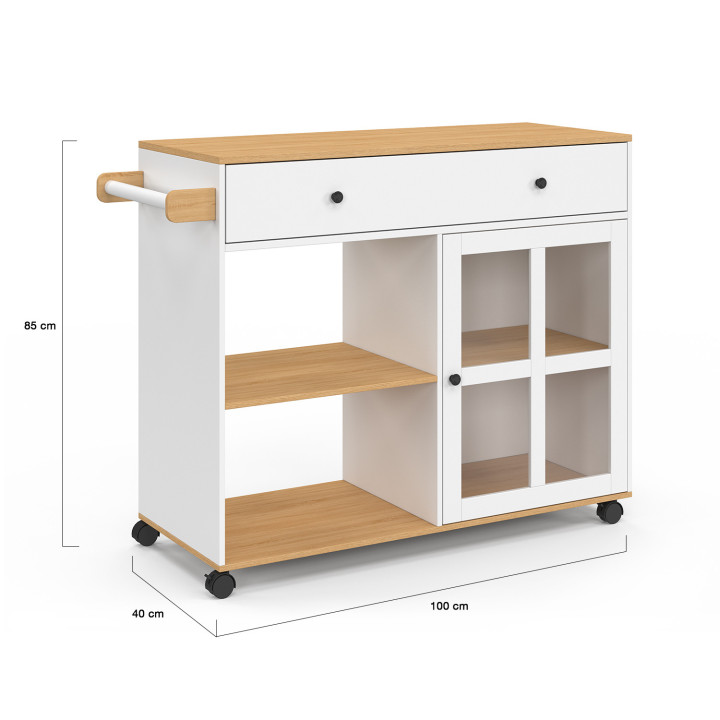 ¡Aparador de cocina XXL con armario de madera y cristal blanco - ACHILLE | Zen Cart! IDMarket