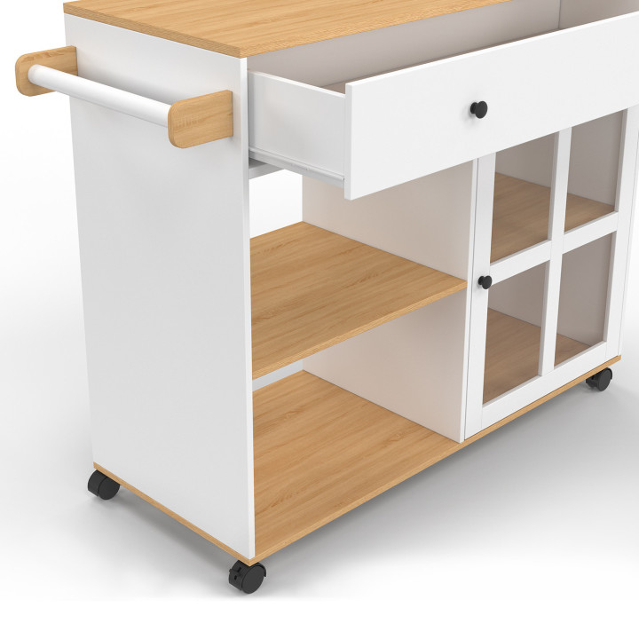 ¡Aparador de cocina XXL con armario de madera y cristal blanco - ACHILLE | Zen Cart! IDMarket